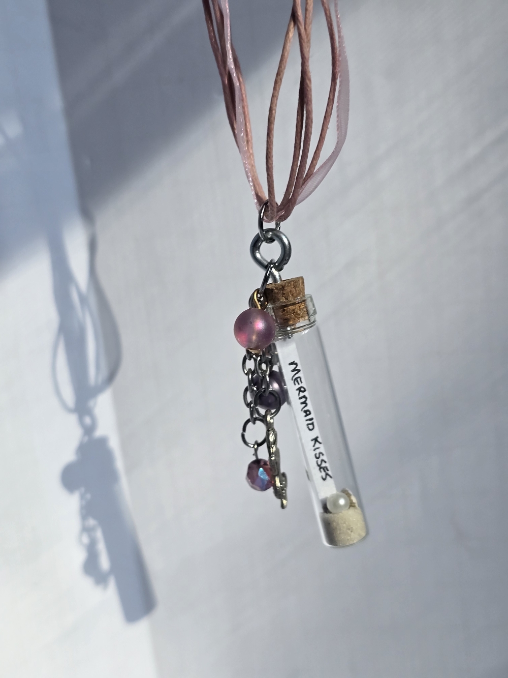 Mermaid Kisses Glass Vial Pendant Necklace in Pink